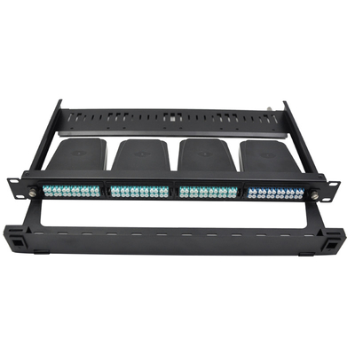 1U Rack Mount MPO-LC คาเซ็ท แพนเอดป์เตอร์ แพเนลที่มีจํานวนเส้นใย 96F ขนาด 430 * 338.5 * 43.6 มม