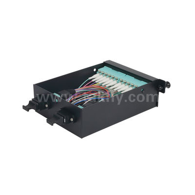 MPO/MTP การจัดการแพทช์แพนล์ คาเซ็ต สับสกัดอลูมิเนียม ประเภทเลื่อน สายไฟเบอร์ออปติกสําหรับศูนย์ข้อมูล FTTX Cabling