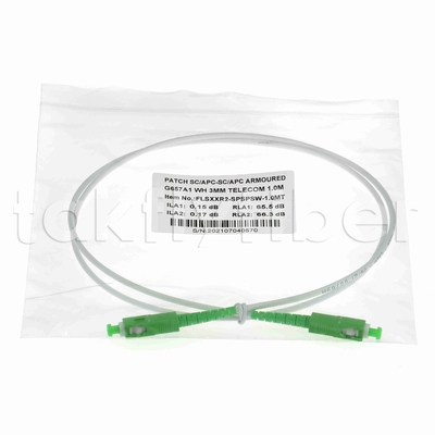 EN50575 CPR รับรอง SC APC Fiber Optic Patchcord แบรนเดอร์ไฟเบอร์ออปติก แพทช์ ลีด ซิมเพล็กซ์ 3.0 มิลลิเมตร LSZH เสื้อขาว