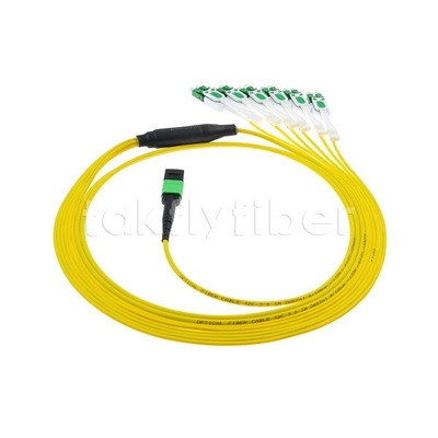 12F MPO-6x LC APC DX Uniboot SM สายพับไฟเบอร์ออปติกด้วยเชือกไนเคิล กว้าง 3.0 มม.