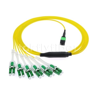 12F MPO-6x LC APC DX Uniboot SM สายพับไฟเบอร์ออปติกด้วยเชือกไนเคิล กว้าง 3.0 มม.