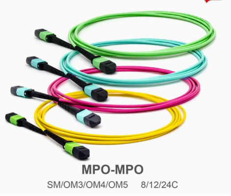 8/12/24core 2m-50m ความหนาแน่นสูง PVC/LSZH UL การรับรองหญิง/ชาย MPO-MPO Sm Om3 Om4 Om5 กระโปรงเคเบิล แพทช์คอร์ด ไฟเบอร์ออปติก จัมเปอร์