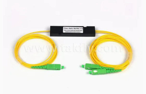 1x2 Single Mode ABS SC PLC Splitter สายไฟเบอร์ออปติก Sc APC 1 ถึง 2 PLC Splitter