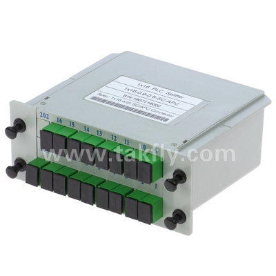 ความน่าเชื่อถือและความมั่นคงสูง FTTX Gpon 1 * 16 โหมดเดียว G657A1 ไฟเบอร์คาเซ็ตประเภท LGX PLC Splitter ด้วยเครื่องเชื่อม Sc / APC