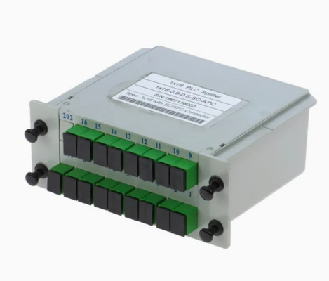 ความน่าเชื่อถือและความมั่นคงสูง FTTX Gpon 1 * 16 โหมดเดียว G657A1 ไฟเบอร์คาเซ็ตประเภท LGX PLC Splitter ด้วยเครื่องเชื่อม Sc / APC