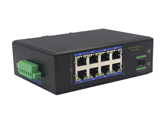 สวิตช์ PoE Gigabit อุตสาหกรรม 8 พอร์ต พร้อม SFP ติดตั้งบนราง DIN