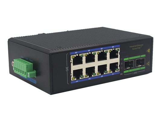 สวิตช์ PoE Gigabit Industrial 8 พอร์ต พร้อมช่อง SFP 2 ช่อง ติดตั้งบนราง DIN