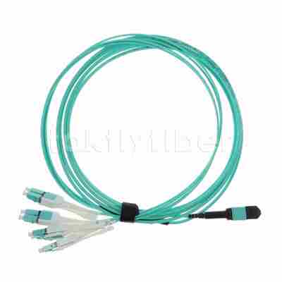 MPO to LC Uniboot OM3 Fiber Optic Cable Patch Cord, MMF 8-core Fiber, For QSFP+Transceiver