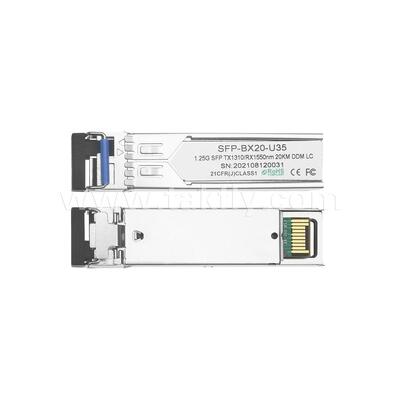 SFP 1.25gbps 20km LC Reach Tx1310nm/Rx1550nm Bi-Directional Optical Transceiver สำหรับศูนย์ข้อมูล FTTX