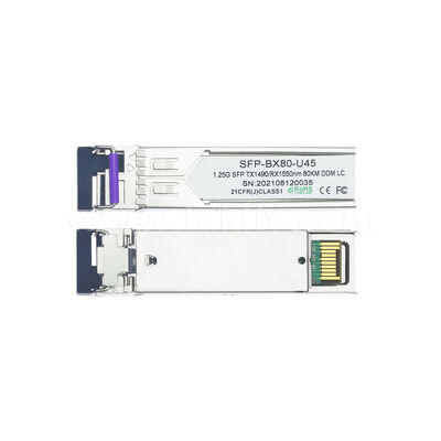 SFP 1.25gbps 80km LC Reach Tx1490nm/Rx1550nm เครื่องรับออปติกส์สองทิศสําหรับศูนย์ข้อมูล FTTX