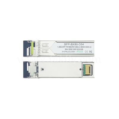SFP 1.25gbps 80km LC Reach Tx1490nm/Rx1550nm เครื่องรับออปติกส์สองทิศสําหรับศูนย์ข้อมูล FTTX