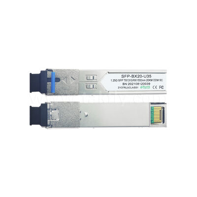 โมดูลรับส่งสัญญาณออปติคอล SFP 1.25Gbps 20KM SC แบบสองทิศทาง สำหรับ Data Center FTTH FTTX