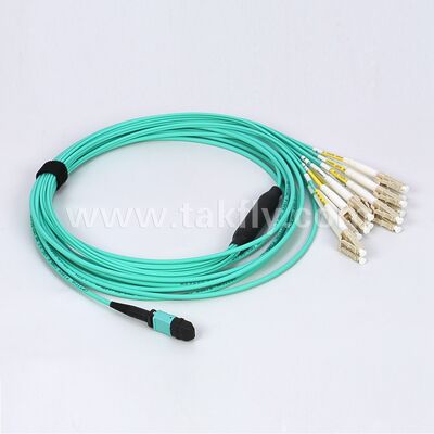 12F MPO MTP to LC OM3 Breakout Cable สําหรับเซอร์เวอร์ความหนาแน่นสูงและการรวมสวิตช์