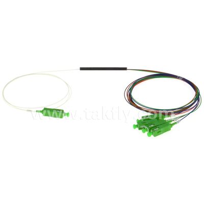 สายไฟเบอร์ออปติก PLC Splitter 0.9mm จุดออกสี Mini Steel Tube SC APC / UPC สําหรับศูนย์ข้อมูลโทรคมนาคม FTTX