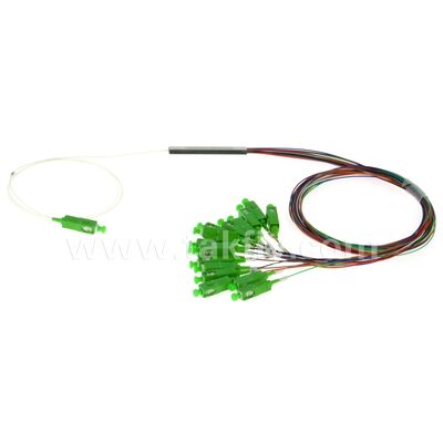 สายไฟเบอร์ออปติก PLC Splitter 0.9mm จุดออกสี Mini Steel Tube SC APC / UPC สําหรับศูนย์ข้อมูลโทรคมนาคม FTTX
