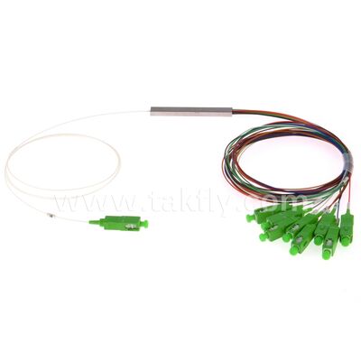 สายไฟเบอร์ออปติก PLC Splitter 0.9mm จุดออกสี Mini Steel Tube SC APC / UPC สําหรับศูนย์ข้อมูลโทรคมนาคม FTTX