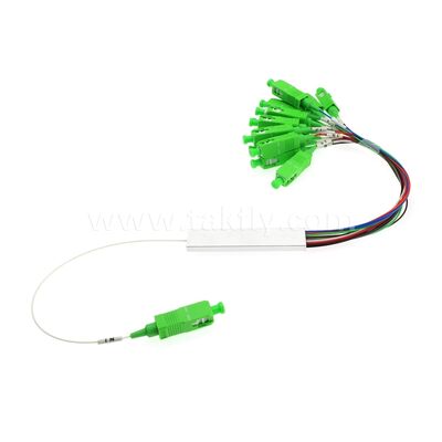สายไฟเบอร์ออปติก PLC Splitter 0.9mm จุดออกสี Mini Steel Tube SC APC / UPC สําหรับศูนย์ข้อมูลโทรคมนาคม FTTX