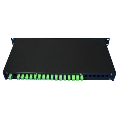 สปลิตเตอร์ไฟเบอร์ออปติก PLC แบบติดตั้งบนแร็ค ซิงเกิลโหมด G657A SC APC/UPC สำหรับศูนย์ข้อมูล โทรคมนาคม FTTx