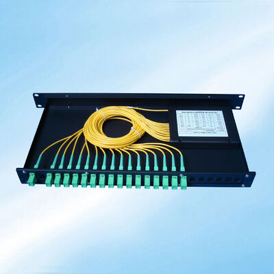 สปลิตเตอร์ไฟเบอร์ออปติก PLC แบบติดตั้งบนแร็ค ซิงเกิลโหมด G657A SC APC/UPC สำหรับศูนย์ข้อมูล โทรคมนาคม FTTx