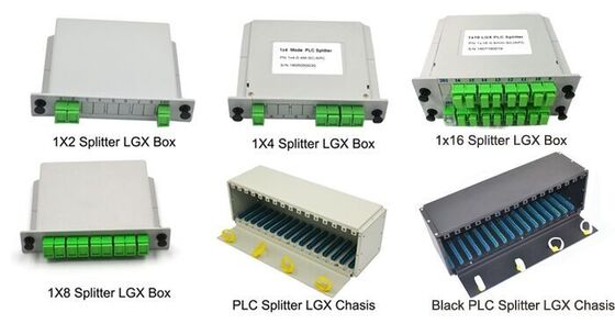 กล่อง LGX PLC Splitter ราคาตามมาตรฐานสําหรับ 1 × 2 ถึง 2 × 64, รองรับกับเครื่องเชื่อม SC / LC