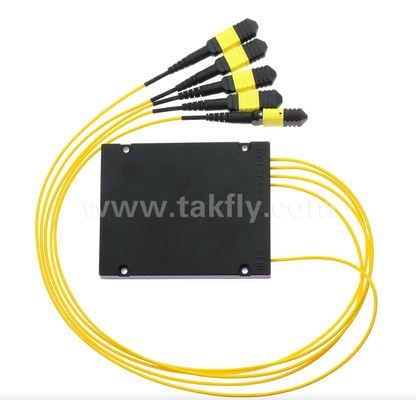 1×4 MPO/MTP SM PLC Splitter ✓ โมเดอร์เดียว, การตั้งค่า 1×4, MPO Input to MPO Output, ความสูญเสียการใส่ต่ํา (≤7.2dB), สําหรับการเชื่อมเคเบิลศูนย์ข้อมูลความหนาแน่นสูง, ระบบที่สิ้นสุดก่อน & การกระจาย FTTx