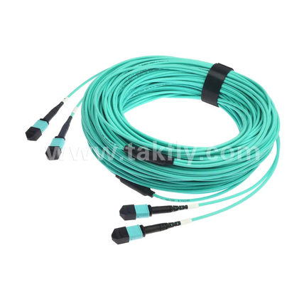 สายแพทช์ Trunk ขนาดเล็ก MPO/PC 24-Core – มัลติโหมด OM3, อินพุต 2×MPO ถึง 2×เอาต์พุต MPO, การสูญเสียการแทรกต่ำ, สำหรับศูนย์ข้อมูลความหนาแน่นสูงและแอปพลิเคชัน SR4 40G/100G