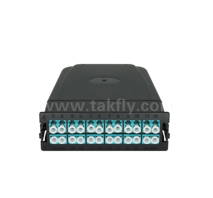 MPO/MTP to LC Pre-terminated Cassette Module 12 Core หรือ 24 Core แผ่นหน้า LC Duplex แอดป์เตอร์หลัง MPO สองตัว Plug-and-Play สําหรับสายเชื่อมกลางข้อมูลความหนาแน่นสูง