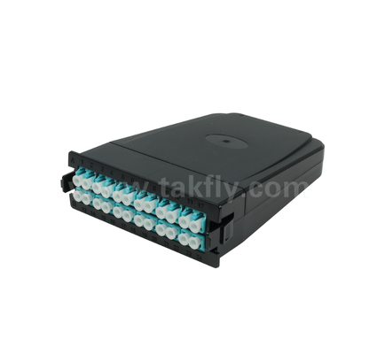 MPO/MTP to LC Pre-terminated Cassette Module 12 Core หรือ 24 Core แผ่นหน้า LC Duplex แอดป์เตอร์หลัง MPO สองตัว Plug-and-Play สําหรับสายเชื่อมกลางข้อมูลความหนาแน่นสูง