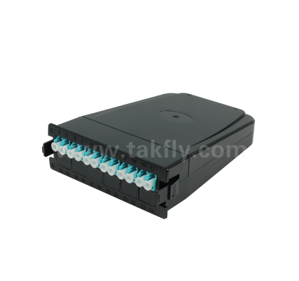 MPO/MTP to LC Pre-terminated Cassette Module 12 Core หรือ 24 Core แผ่นหน้า LC Duplex แอดป์เตอร์หลัง MPO สองตัว Plug-and-Play สําหรับสายเชื่อมกลางข้อมูลความหนาแน่นสูง