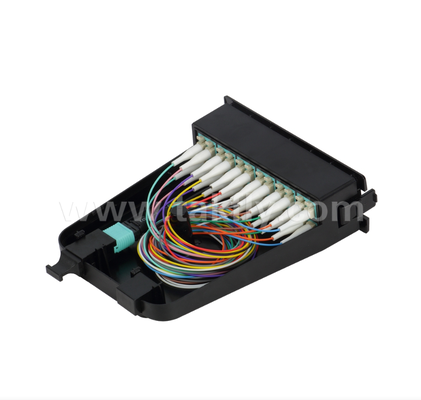 MPO/MTP to LC Pre-terminated Cassette Module 12 Core หรือ 24 Core แผ่นหน้า LC Duplex แอดป์เตอร์หลัง MPO สองตัว Plug-and-Play สําหรับสายเชื่อมกลางข้อมูลความหนาแน่นสูง