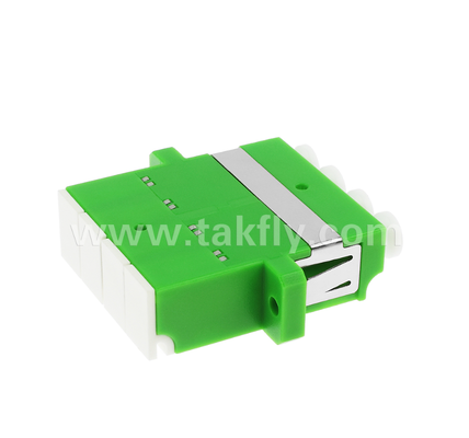 อะแดปเตอร์ชัตเตอร์ด้านใน LC Quad – LC Duplex APC แบบ 4-in-1 พร้อมชัตเตอร์ในตัว ปกป้องดวงตาจากเลเซอร์ไฟเบอร์ออปติก เป็นไปตามมาตรฐาน IEC และ RoHS สำหรับศูนย์ข้อมูลและการเชื่อมต่อไฟเบอร์กำลังสูง