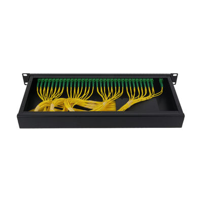 OEM 1U 19Inch 2x64 Rack Mount LC Fiber Optic PLC Splitter สําหรับศูนย์ข้อมูล FTTx