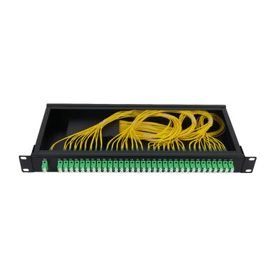PLC Splitter 1U 19Inch 2x64 Rack Mount LC ไฟเบอร์ออปติกสําหรับศูนย์ข้อมูล FTTx