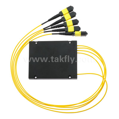 MPO/MTP Fanout Cable PLC Splitter 1x4 สายใยไฟเบอร์ออปติกแบบเดียวสําหรับศูนย์ข้อมูล FTTX