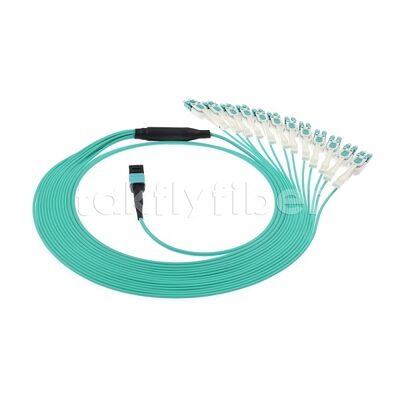 MPO/MTP Patchcord Fanout Uniboot LC Multimode OM3 Breakout สายไฟเบอร์ออปติกสําหรับศูนย์ข้อมูล