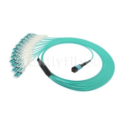 MPO/MTP Patchcord Fanout Uniboot LC Multimode OM3 Breakout สายไฟเบอร์ออปติกสําหรับศูนย์ข้อมูล