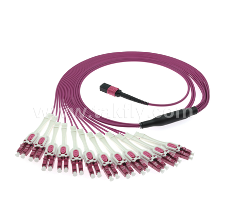 MPO/MTP-LC Uniboot Breakout Patch Cord ✓ LC สองตัวใน Boot หนึ่ง, Polarity Reversible, การออมพื้นที่ 50% สําหรับเครือข่าย 100G/400G