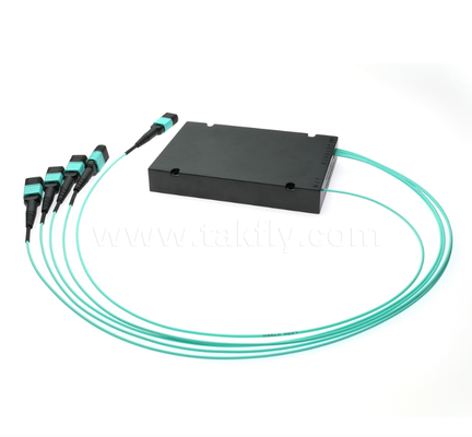 1×4 MPO/MTP OM3 PLC Splitter ผ่าตัดไฟเบอร์หลายเส้นความหนาแน่นสูงสําหรับศูนย์ข้อมูล