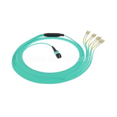 สายแพทช์คอร์ดใยแก้วนำแสง MPO/MTP-LC แบบแยกสำหรับศูนย์ข้อมูล การเดินสาย AI FTTx