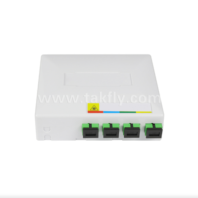 กล่องพักสายไฟเบอร์ออปติก TKS-1806-04D FTTH - สำหรับตั้งโต๊ะ/ติดผนัง, 4 พอร์ต, ภายในอาคาร, รองรับการเชื่อมต่อแบบหลอมและจัดการสายเคเบิล