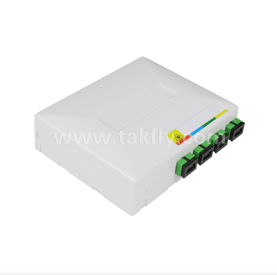 กล่องพักสายไฟเบอร์ออปติก TKS-1806-04D FTTH - สำหรับตั้งโต๊ะ/ติดผนัง, 4 พอร์ต, ภายในอาคาร, รองรับการเชื่อมต่อแบบหลอมและจัดการสายเคเบิล
