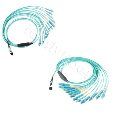 สายไฟเบอร์ออปติก MPO MTP Cable 24 Core ถึง 12LC DX Om3 Fanout Patch Cord สําหรับ LAN และ WAN