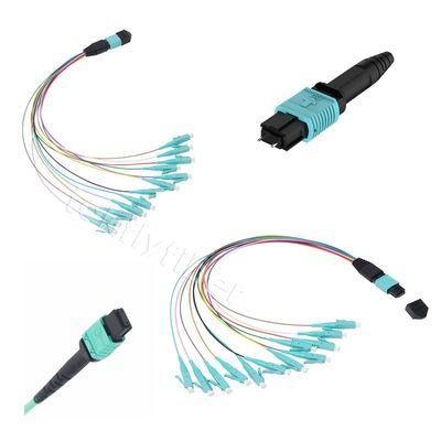 12/24 Cores MPO ถึง LC Harness Fiber Cable สายแพทช์ MPO, OM3, Aqua