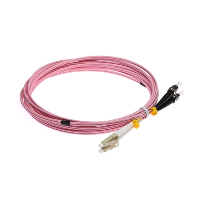 LC-ST OM3 Multimode Fiber Optic Duplex Patch Cord สีชมพู