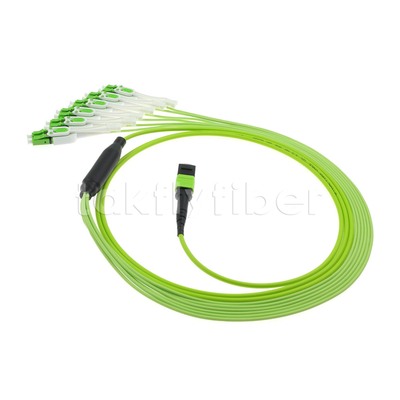 MPO / MTP เพศหญิงถึง LC OM5 Multimode Breakout Cable สีเขียวมะนาว