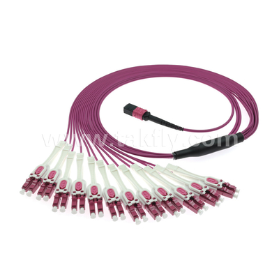 ประเภท A/B/C Polarity 12 Fiber MPO MTP OM4 สายไฟฟ้าไฟเบอร์ออปติกสําหรับการถ่ายทอดข้อมูลอย่างรวดเร็ว