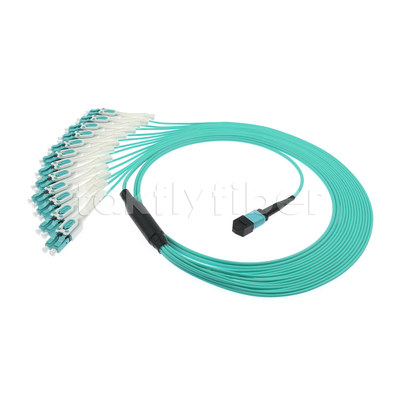 สายไฟเบอร์ออปติก MPO MTP Cable 24 Core ถึง 12LC DX Om3 Fanout Patch Cord สําหรับ LAN และ WAN