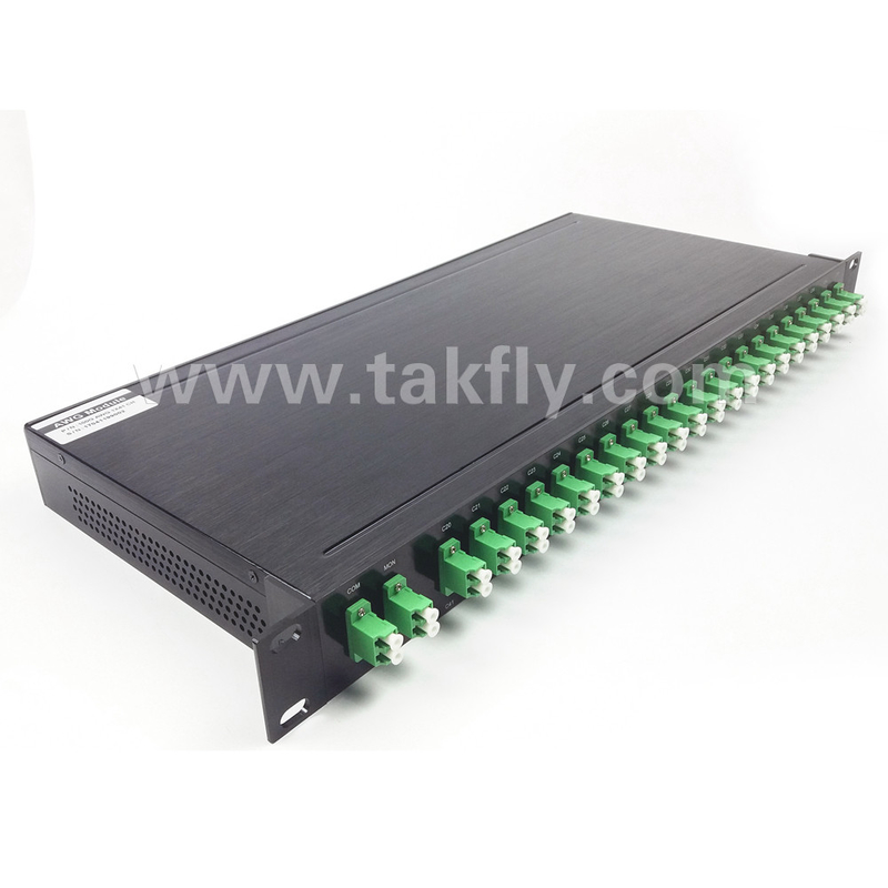 100GHz AWG 40CH DWDM MUX DEMUX ด้วยความสูงไฟเบอร์ -100-0μm และกว้างเคเบิล 0.9mm