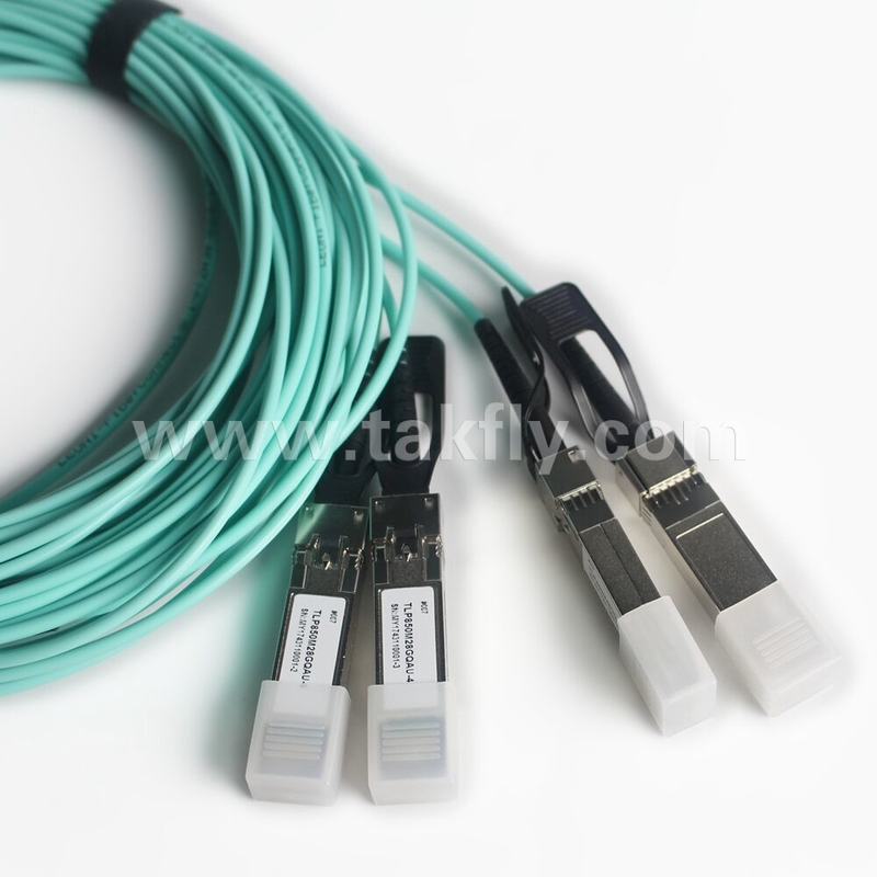 100Gb/s QSFP28 ถึง 4x SFP28 สายไฟฟ้าออปติกที่ทํางาน AOC สายไฟฟ้าส่งข้อมูลอย่างรวดเร็ว