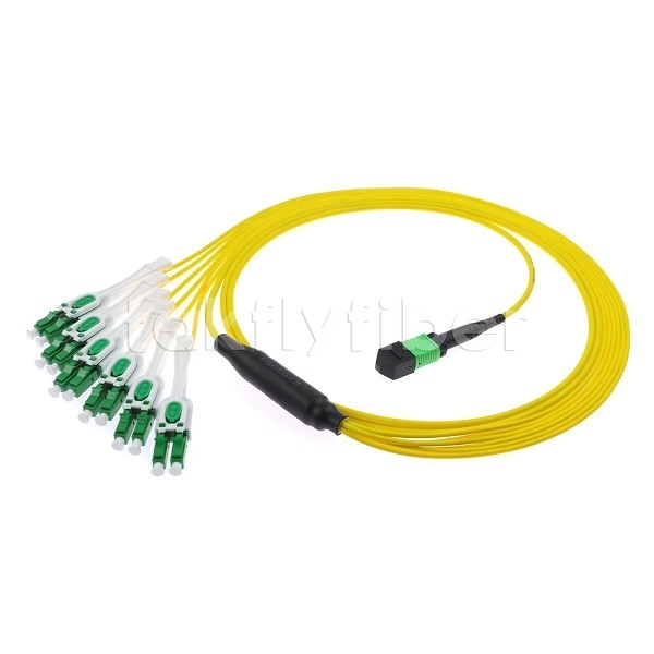 12F MPO-6x LC APC DX Uniboot SM สายพับไฟเบอร์ออปติกด้วยเชือกไนเคิล กว้าง 3.0 มม.